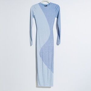 Naked Wardrobe - Blue Glitter Fitted Maxi Dress